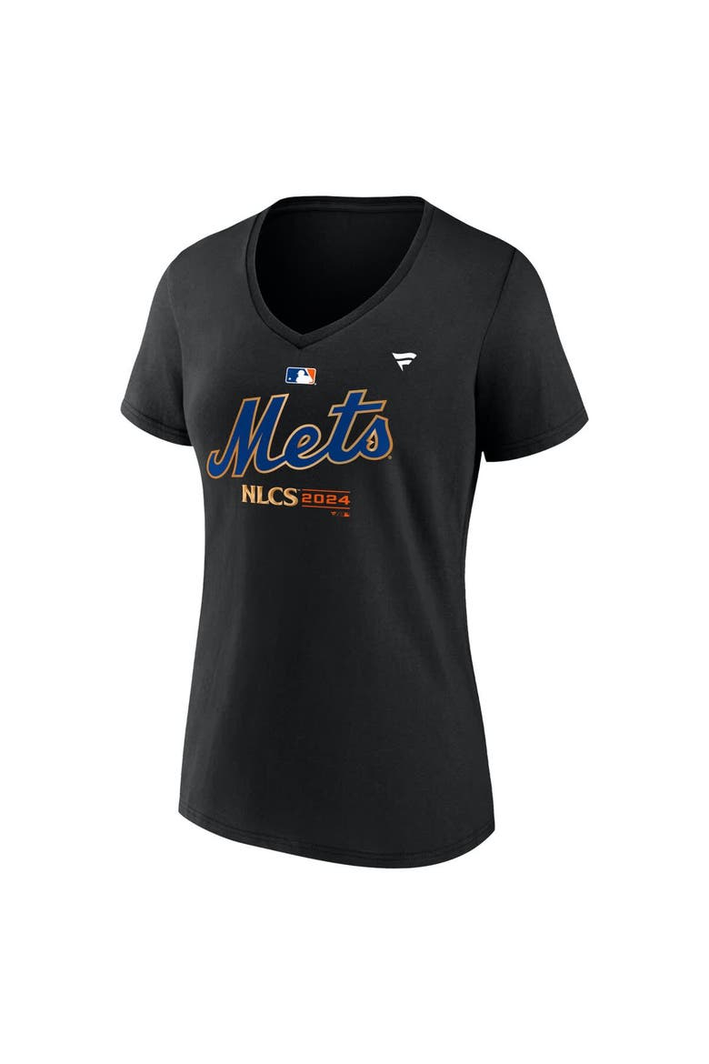 Women's Fanatics Black New York Mets 2024 National League Division Series Champions Locker Room V-Neck T-Shirt, Alternate, color, Black