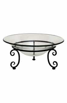 SONOMA SAGE HOME Clear Tempered Glass Kitchen Serving Bowl with Black Metal Scroll Base