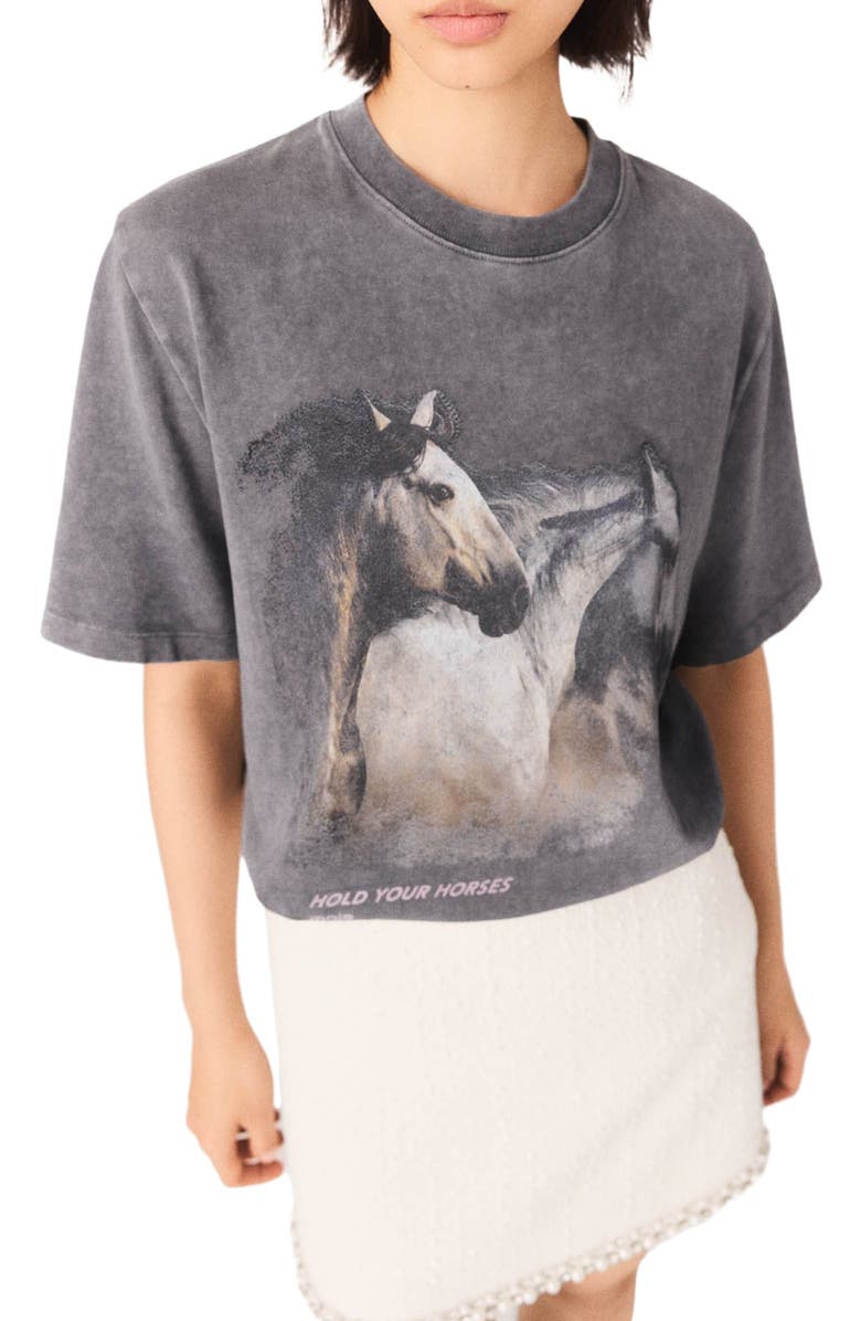 maje Horse print T-shirt, Alternate, color, Grey