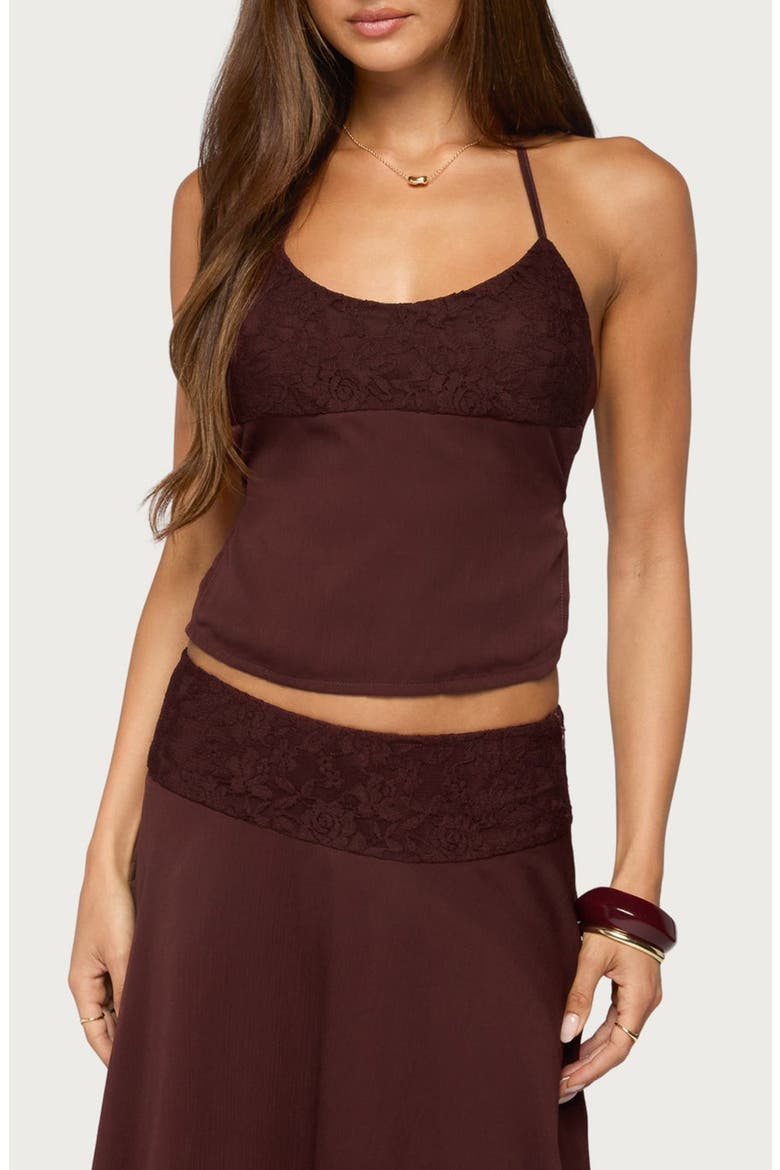 Evia Lace Trim Tie Back Halter Top, Main, color, PLUM