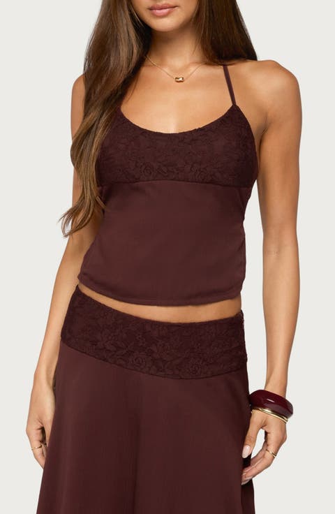 Evia Lace Trim Tie Back Halter Top