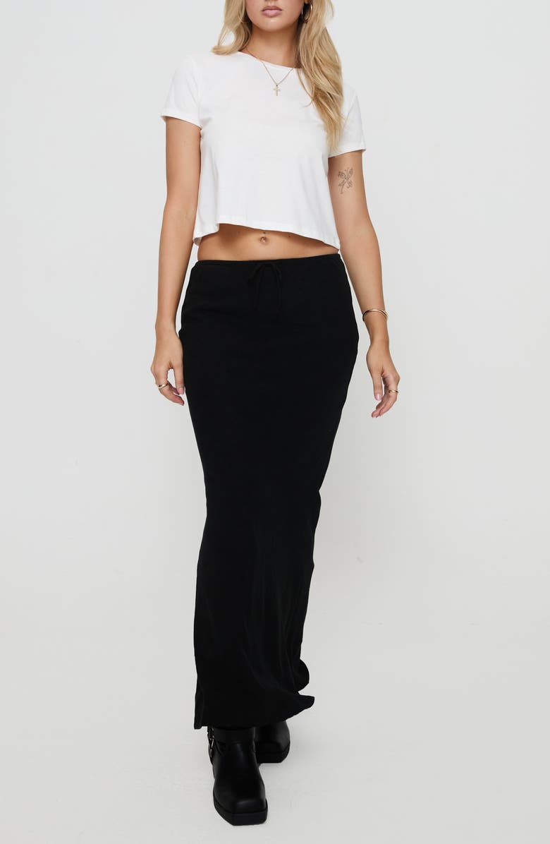 Princess Polly Mercer Linen Blend Drawstring Maxi Skirt, Alternate, color, Black