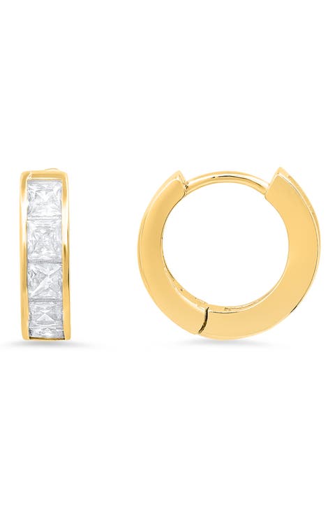 Sterling Silver Petite CZ Huggie Hoop Earrings