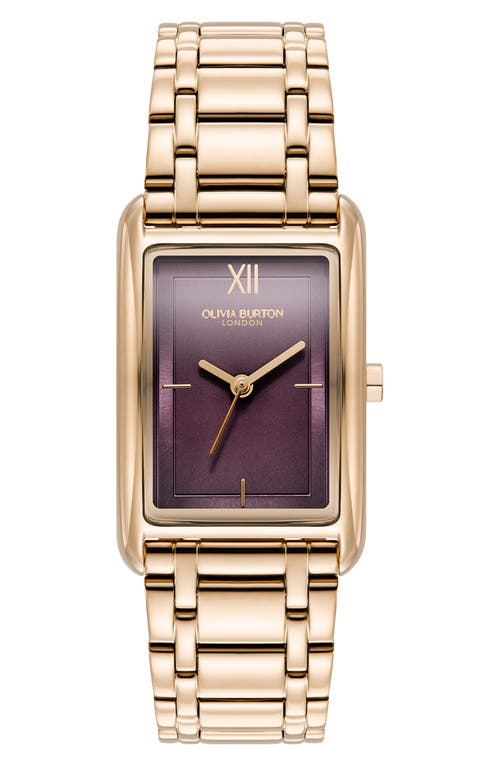 Olivia Burton Grove Rectangular Bracelet Watch, 23mm in Gold/Midnight Plum 