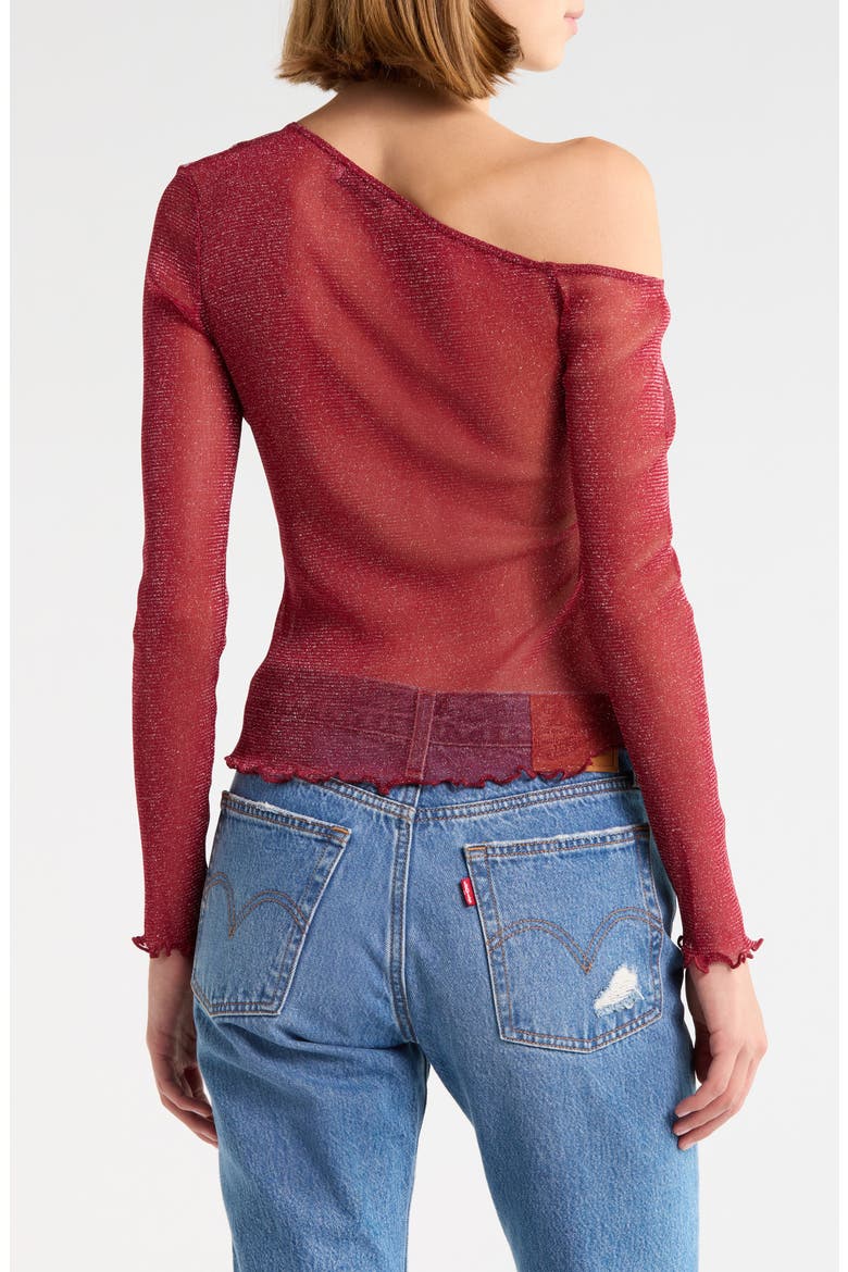 Zondra Sheer One-Shoulder Long Sleeve Top, Alternate, color, RED