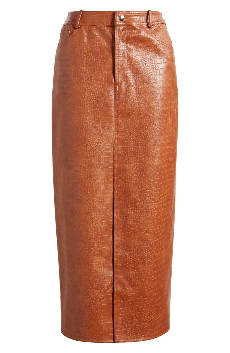 WAYF Roberta Croc Embossed Faux Leather Midi Skirt, Alternate, color, 