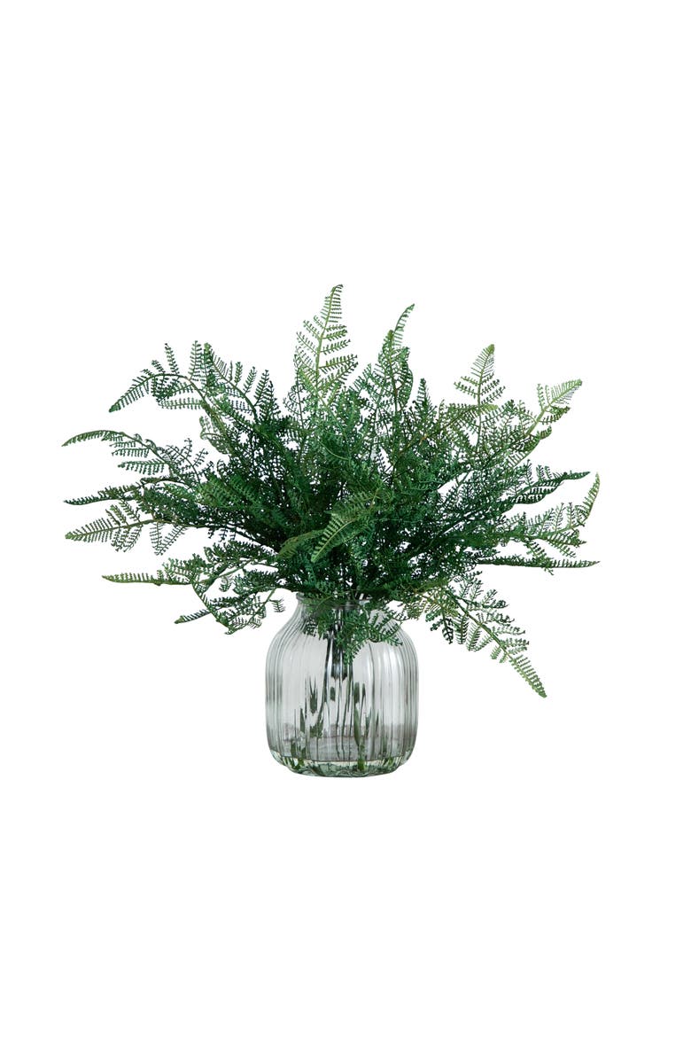 NEARLY NATURAL 17-in Artificial Forest Fern Arrangement in Glass Vase, Main, color, Green