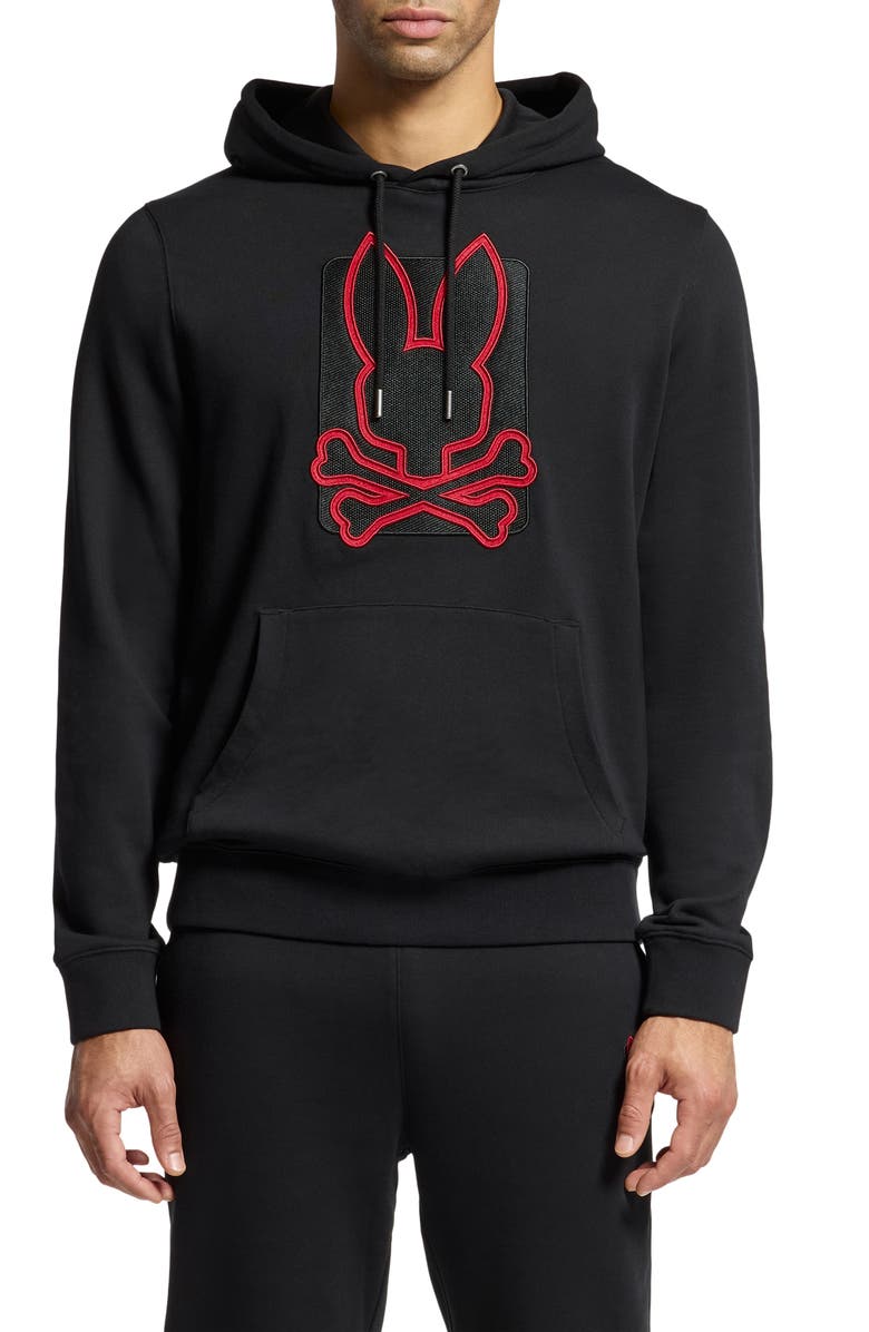 Psycho Bunny Pierce Embroidered Cotton Graphic Hoodie, Main, color, 