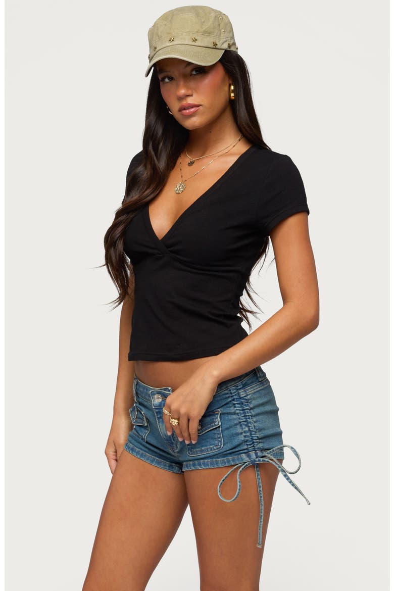 Merinda V-Neck Stretch Cotton T-Shirt, Alternate, color, BLACK
