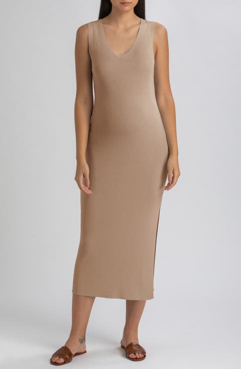 Rib Sleeveless Maternity Midi Sweater Dress