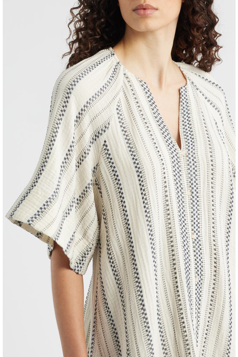Noronha Stripe Organic Cotton Gauze Shirtdress, Alternate, color, CREME