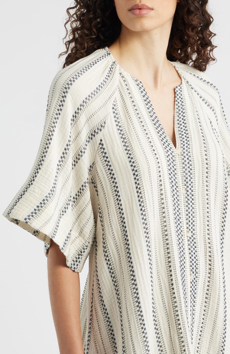 FRNCH Noronha Stripe Organic Cotton Gauze Shirtdress, Alternate, color, Creme