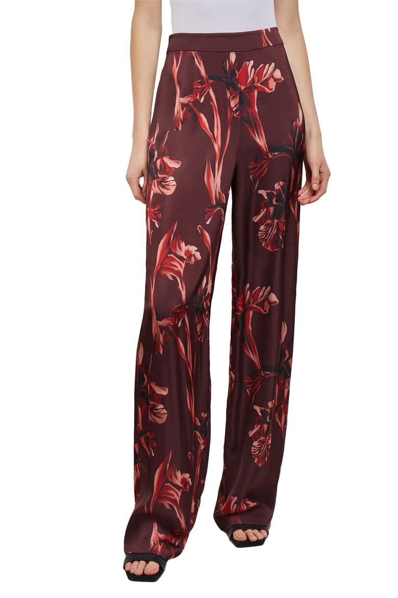 Floral Crêpe de Chine StraightLeg Pants, Main, color, MAHOGANY/CLASSIC RED/VENETIAN