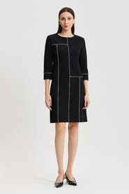Ming Wang Monochrome Grid Stitch Stretch Deco Crepe Dress