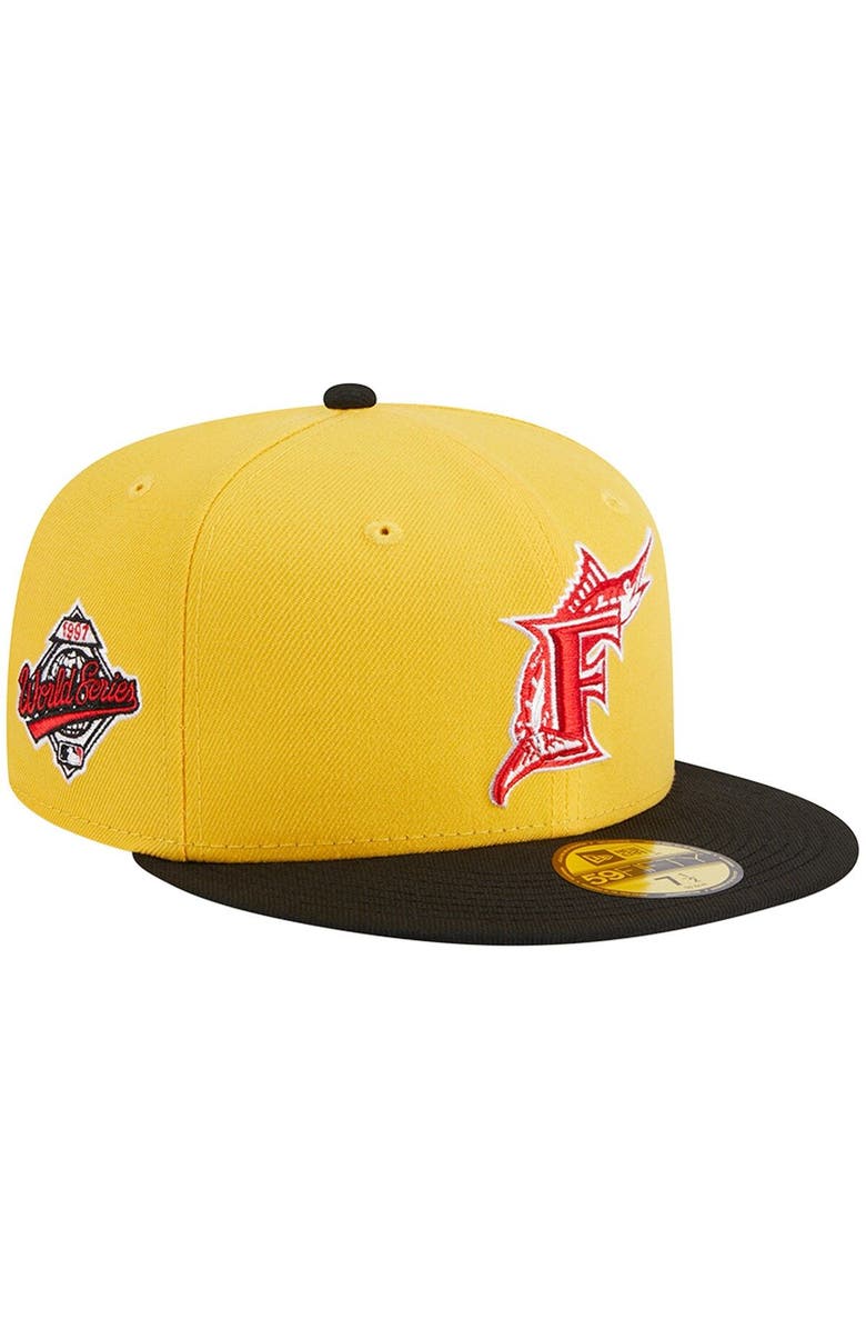 New Era Men's New Era Yellow/Black Florida Marlins Grilled 59FIFTY Fitted Hat, Main, color,