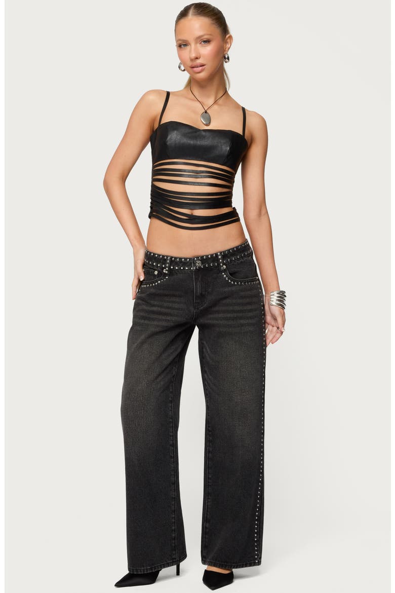 Quincy Studded Low Rise Wide Leg Jeans, Alternate, color, BLACK-WASHED