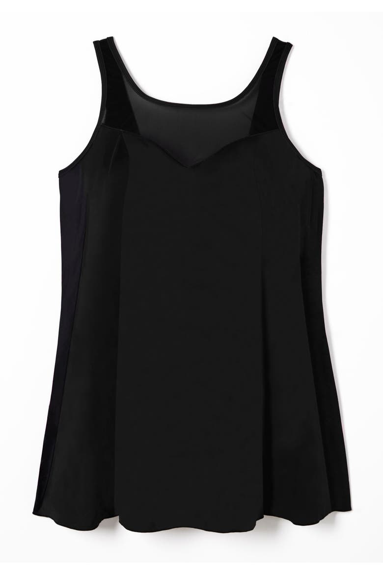 Mesh Trim Swim Dress, Alternate, color, BLACK