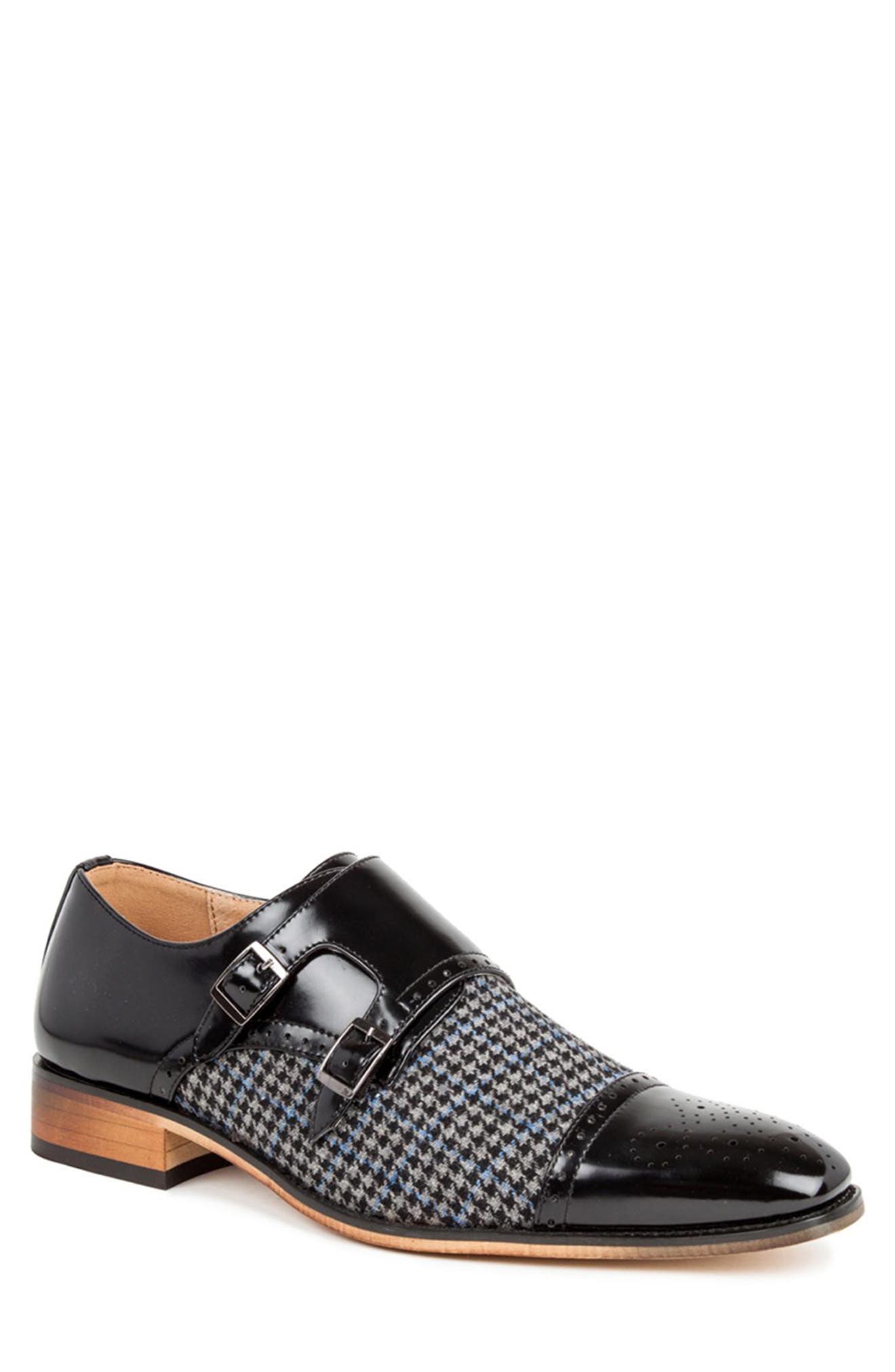 Gino Vitale Houndstooth Monk Shoe, Main, color, Black