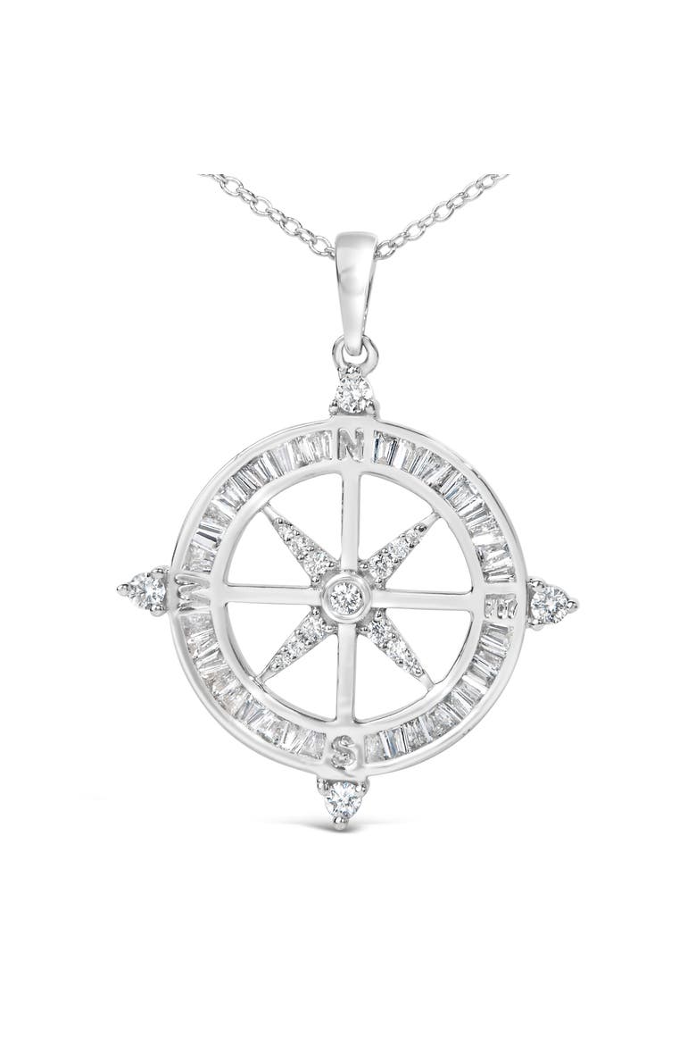 Sterling Silver 3/4 Cttw Diamond Compass Medallion Pendant Necklace, Alternate, color, Silver