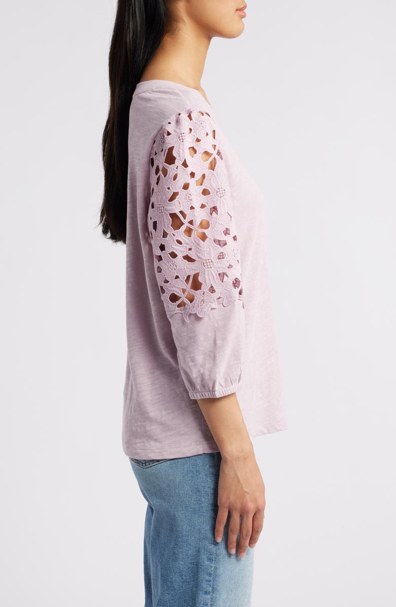 Caslon<sup>®</sup> Lace Sleeve Mixed Media Cotton Blend Top, Alternate, color,