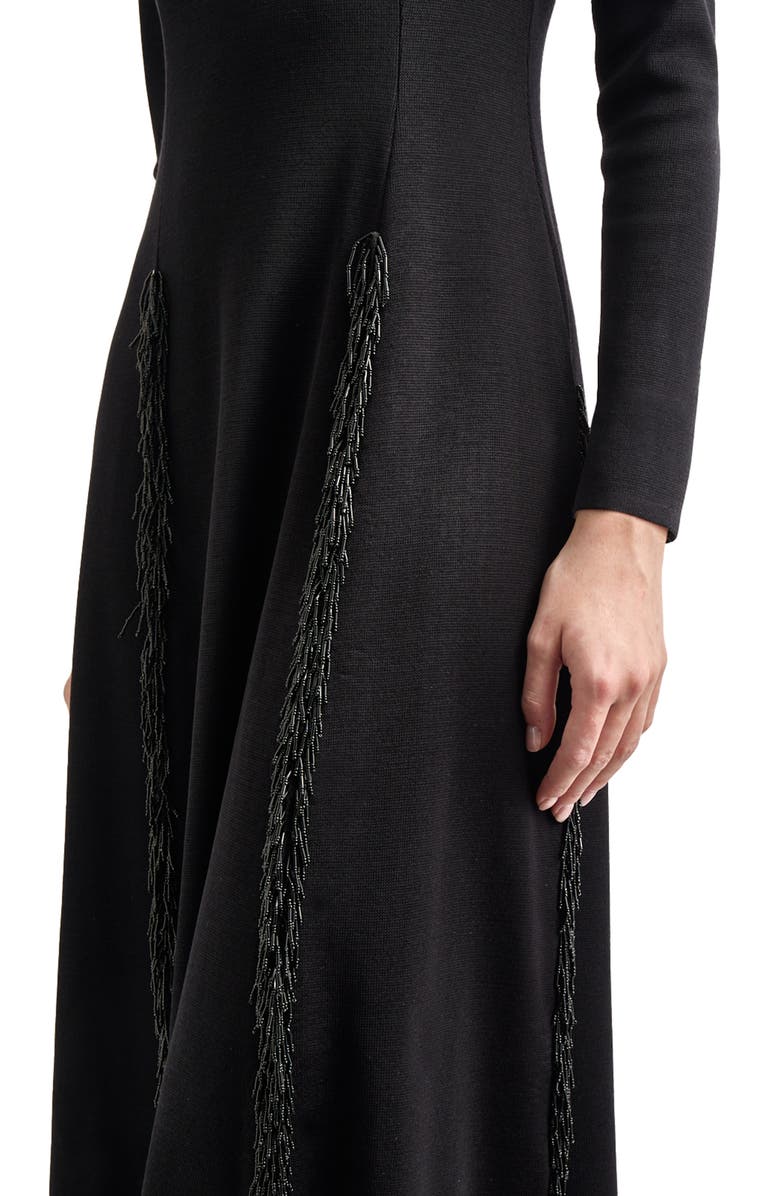 Misook Sequin Fringe Long Sleeve Fit & Flare Dress, Alternate, color, 