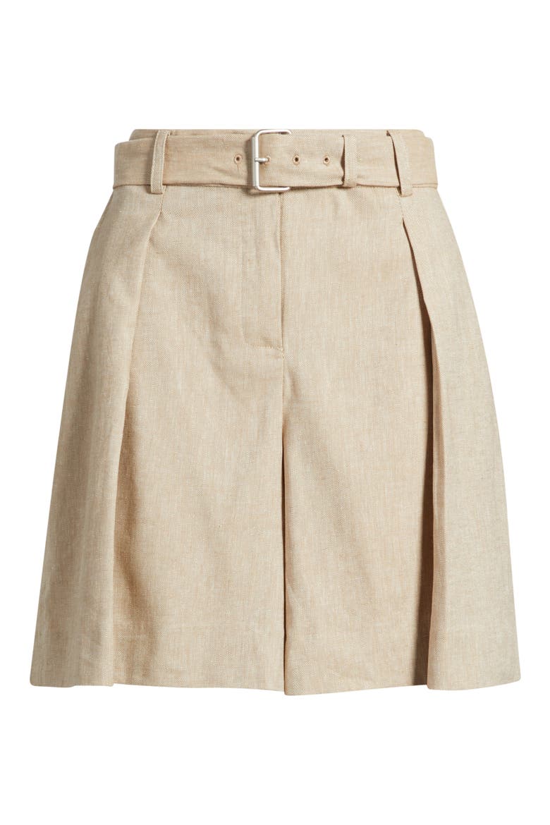 Belted Pleated Longer Length Shorts, Alternate, color, PEBBLE