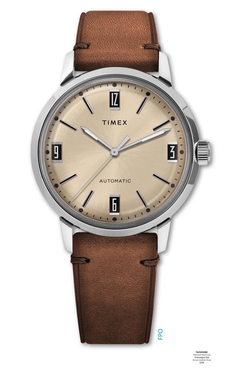 Timex<sup>®</sup> Marlin Automatic Leather Strap Watch, 40mm, Main, color, Brown