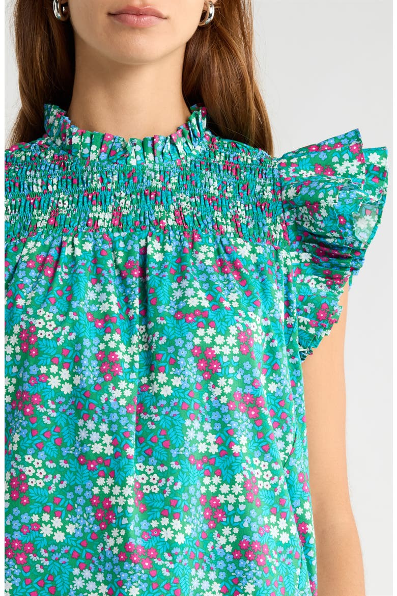Karela Smocked Ruffle Dress, Alternate, color, GREEN-BLUES