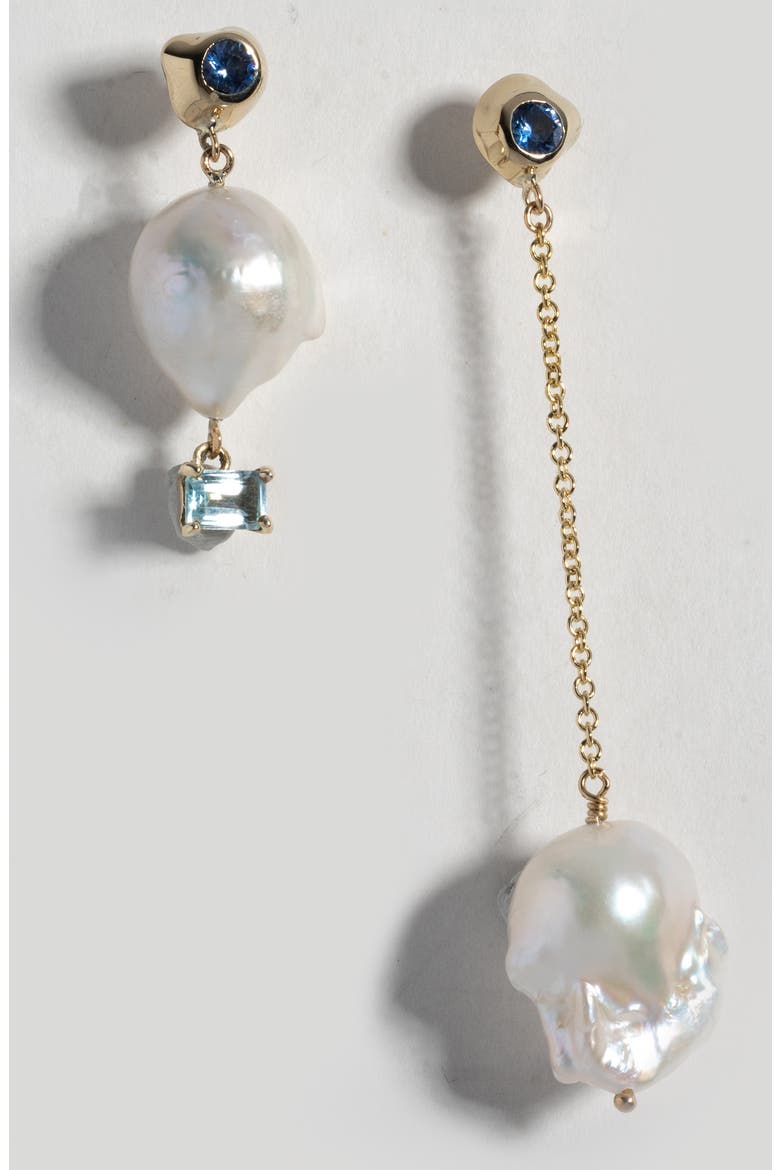 Freshwater Pearl Mismatched Drop Earrings, Alternate, color, GOLD