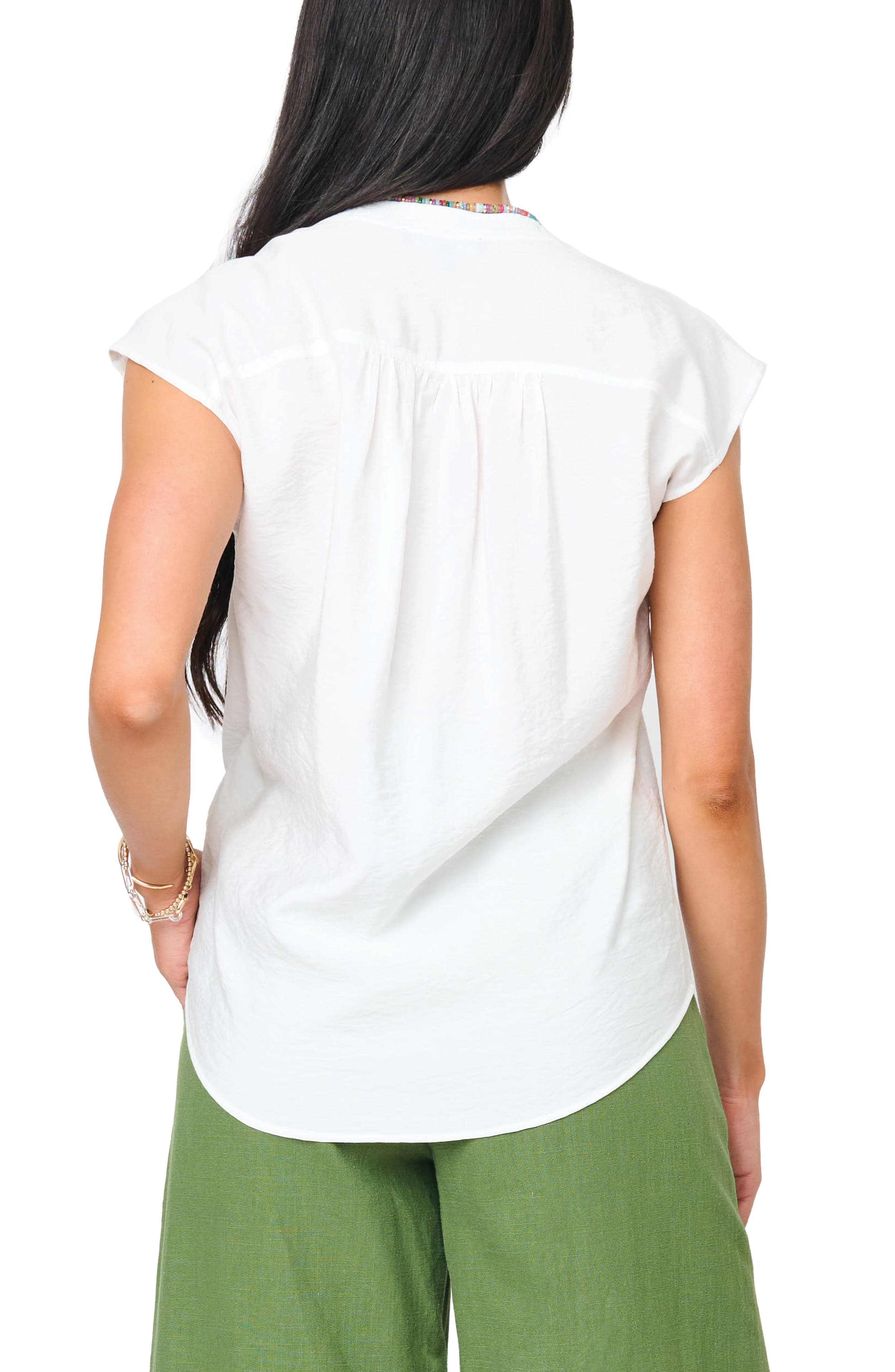 Split Neck Cap Sleeve High-Low Top - image 2