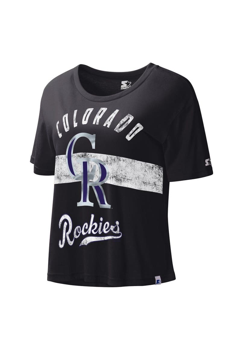 Women's Starter Black Colorado Rockies  Record Setter Crop Top, Main, color, Black