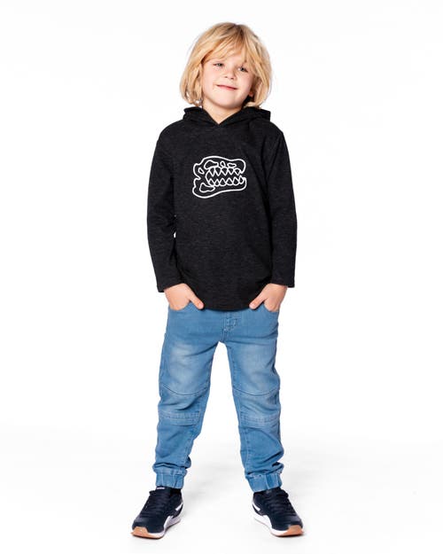 Deux Par Deux Long Sleeve Super Soft Brushed Jersey Hooded Sweatshirt In Black