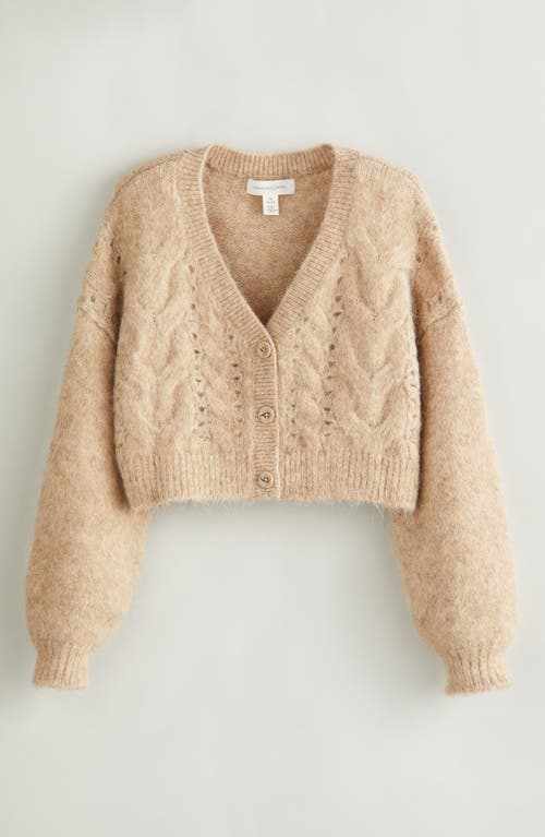 Shop Treasure & Bond Kids' Fuzzy Cardigan Sweater In Tan Natural