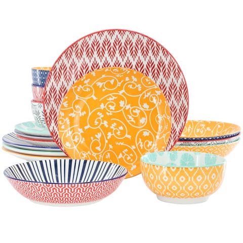 Giovanna 16 Piece Assorted Porcelain Double Bowl Dinnerware Set