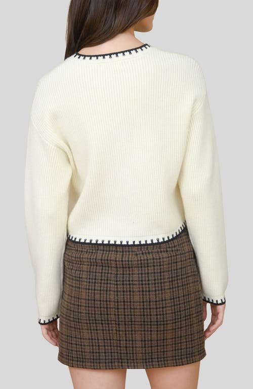 Blu Pepper Contrast Stitch Button Front Cardigan In White
