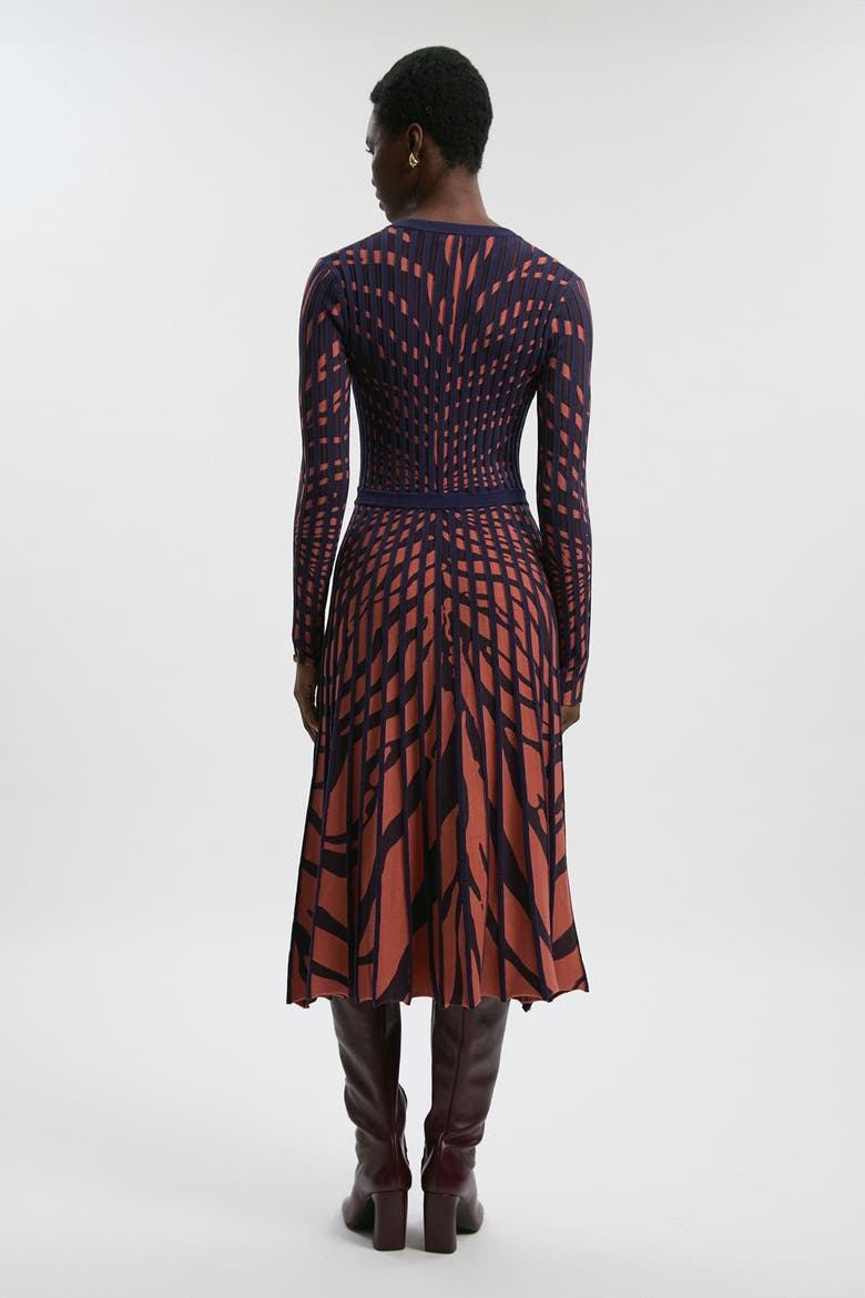 Zebra Jacquard Knit Midi Dress, Alternate, color, Brown