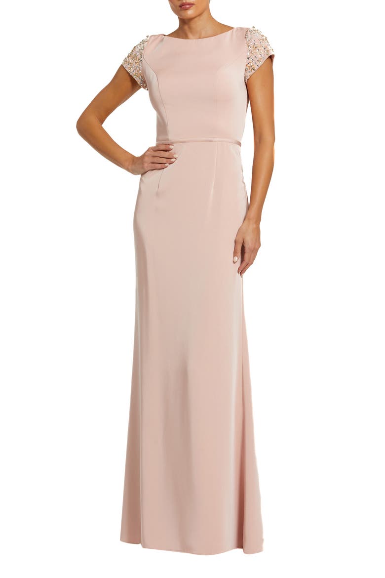Beaded Cap Sleeve Column Evening Gown, Main, color, Rose