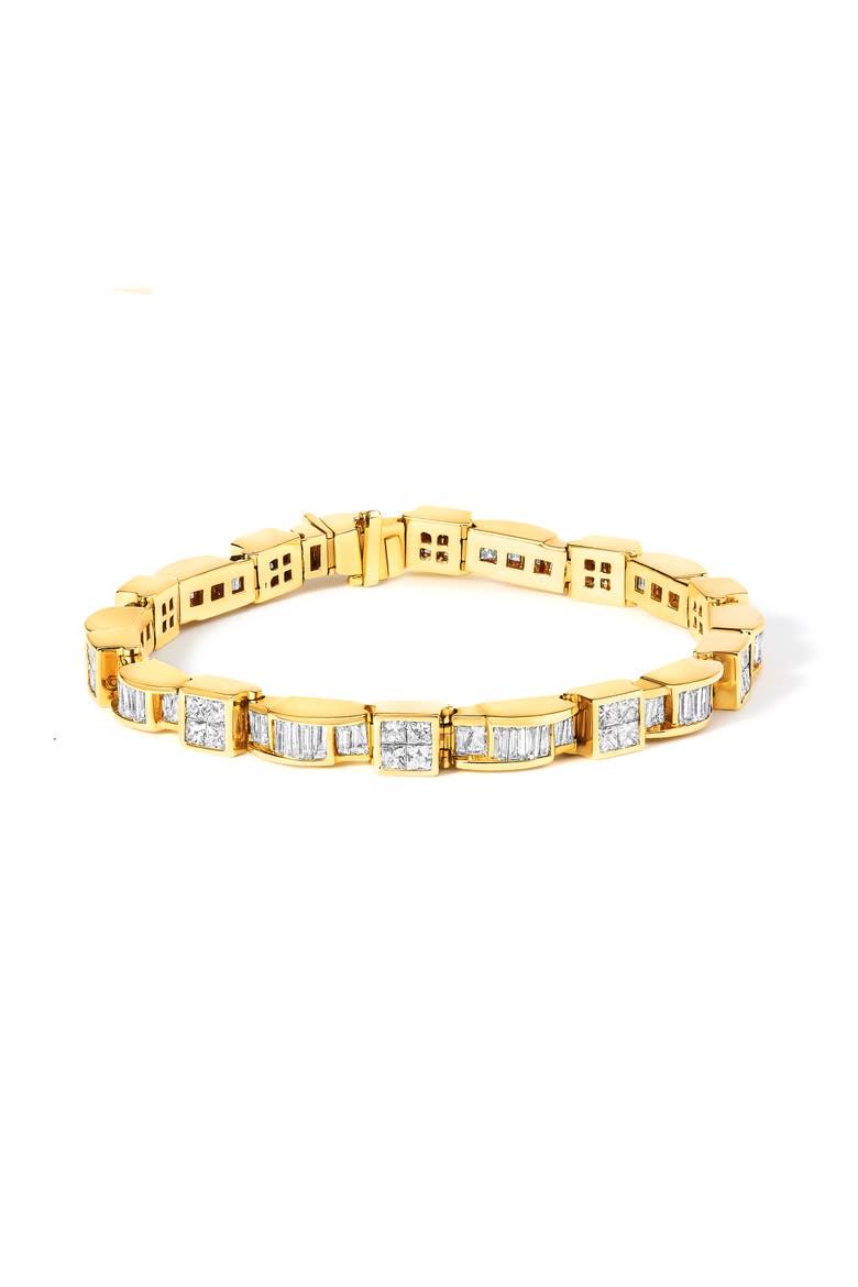 14K Yellow Gold 7.0 Cttw Baguette Cut Diamond Alternating Box and Wave Link Bracelet, Main, color, Yellow Gold
