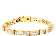 Haus of Brilliance 14K Yellow Gold 7.0 Cttw Baguette Cut Diamond Alternating Box and Wave Link Bracelet