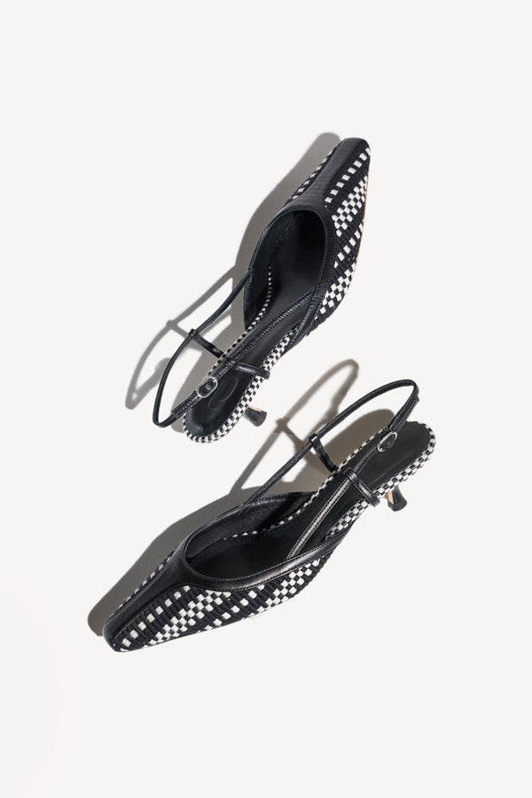 Malva Pointed Toe Kitten Slingback Pumps, Alternate, color, Ivory Black
