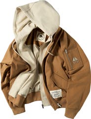 Moose Knuckles Skylark Stretch Cotton Canvas Bomber Jacket with Removable Hoodie Insert