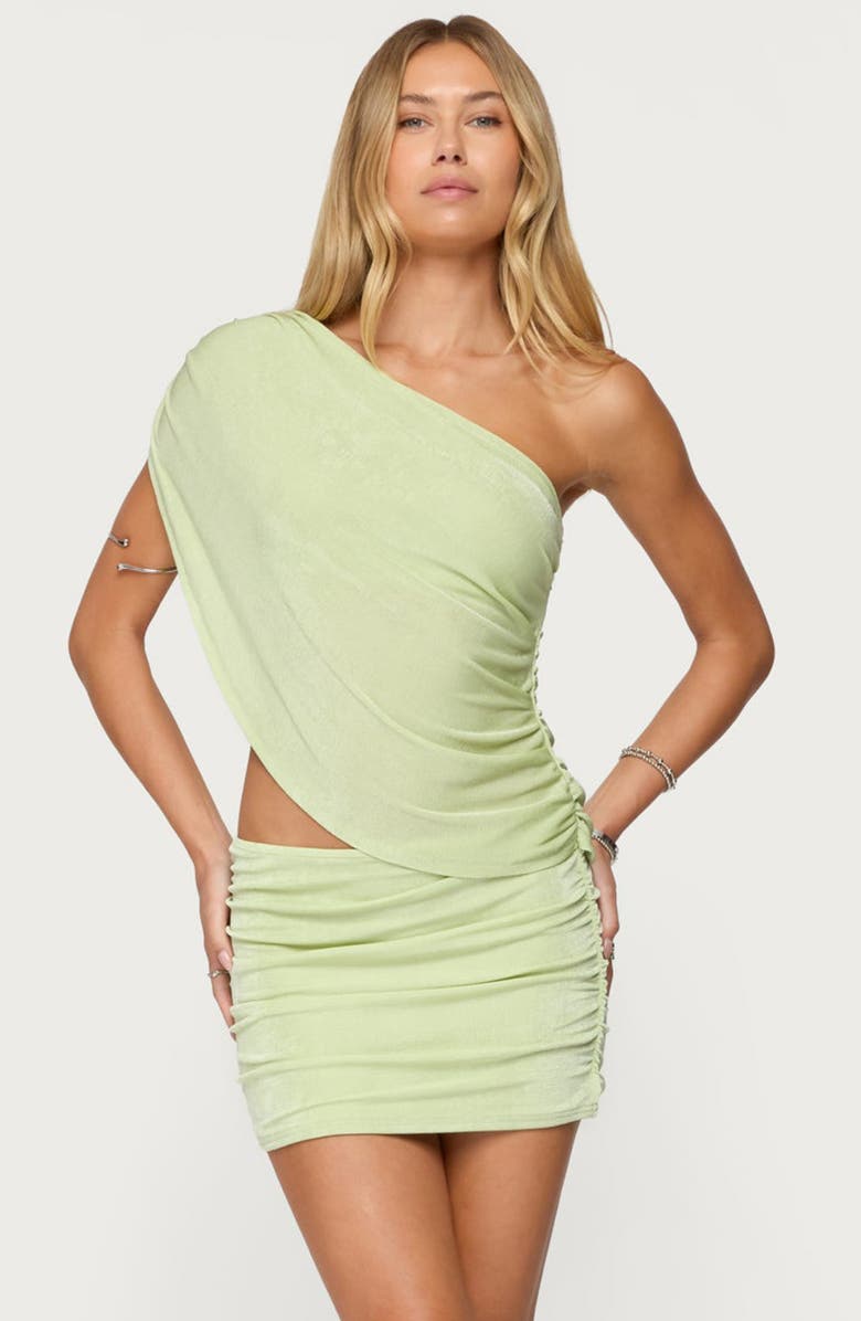 EDIKTED Fiora One-Shoulder Cutout Minidress, Alternate, color, Green