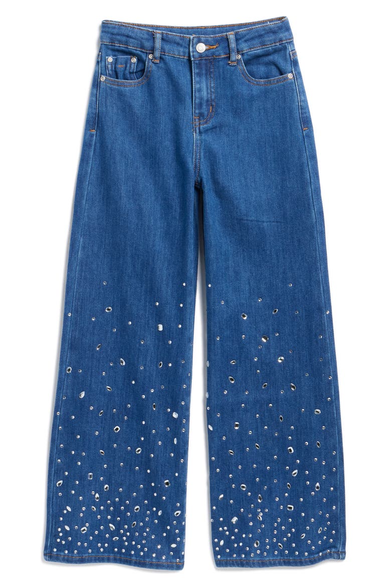 Kids' Mixed Rhinestone Wide Leg Jeans, Main, color, INDIGO