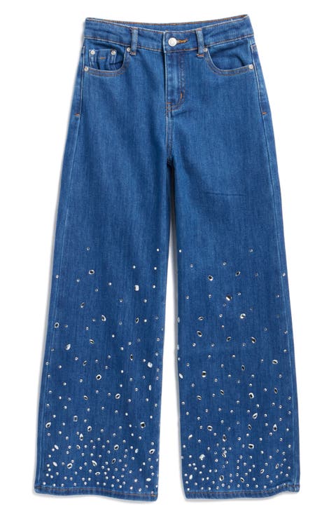 Kids' Mixed Rhinestone Wide Leg Jeans
