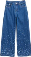 Tractr Kids' Mixed Rhinestone Wide Leg Jeans