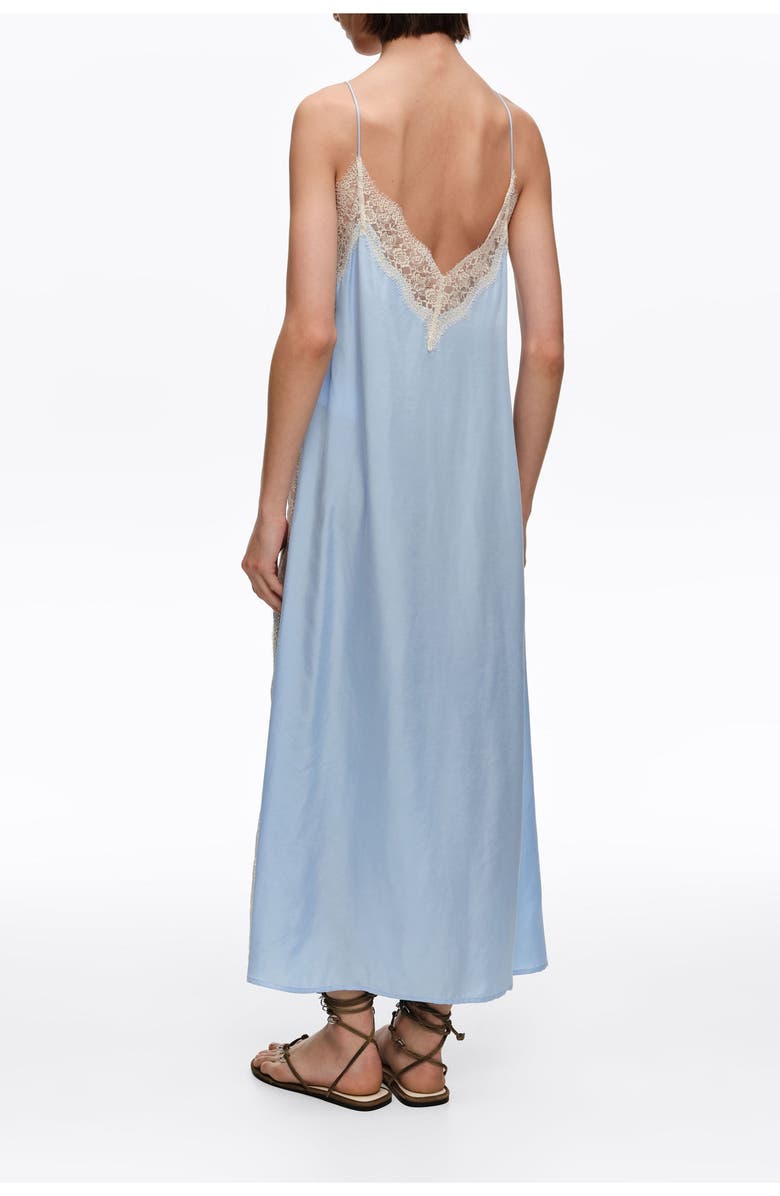 Bimba y Lola Light Slip Dress With Contrast Lace Trim, Alternate, color, Light Blue