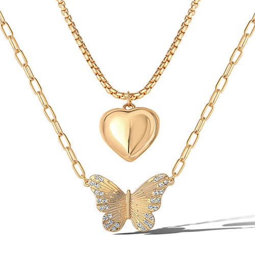 Jessica Simpson Butterfly And Heart Layered Necklace In Gold