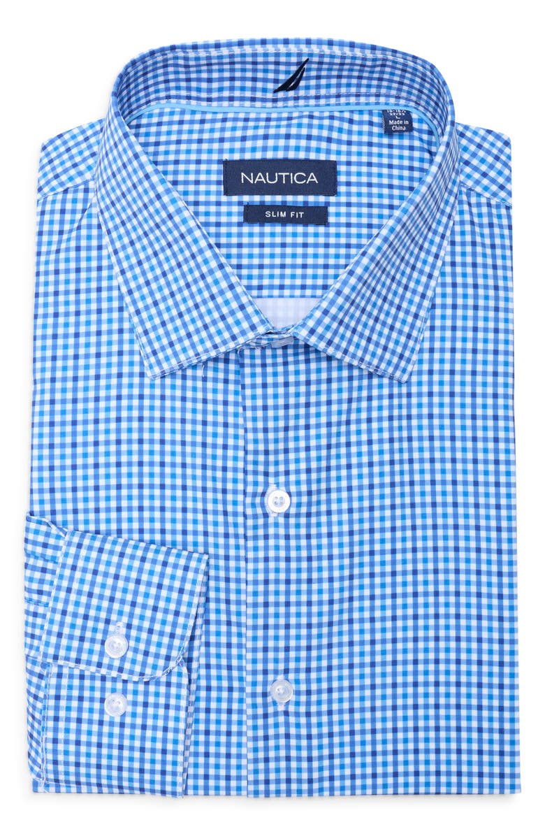 Nautica Slim Fit Check Print Dress Shirt, Alternate, color, Light Blue