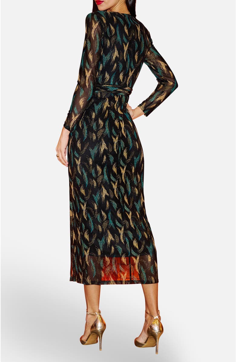 Yumi Metallic Sparkle Mesh Wrap Midi Dress, Alternate, color,