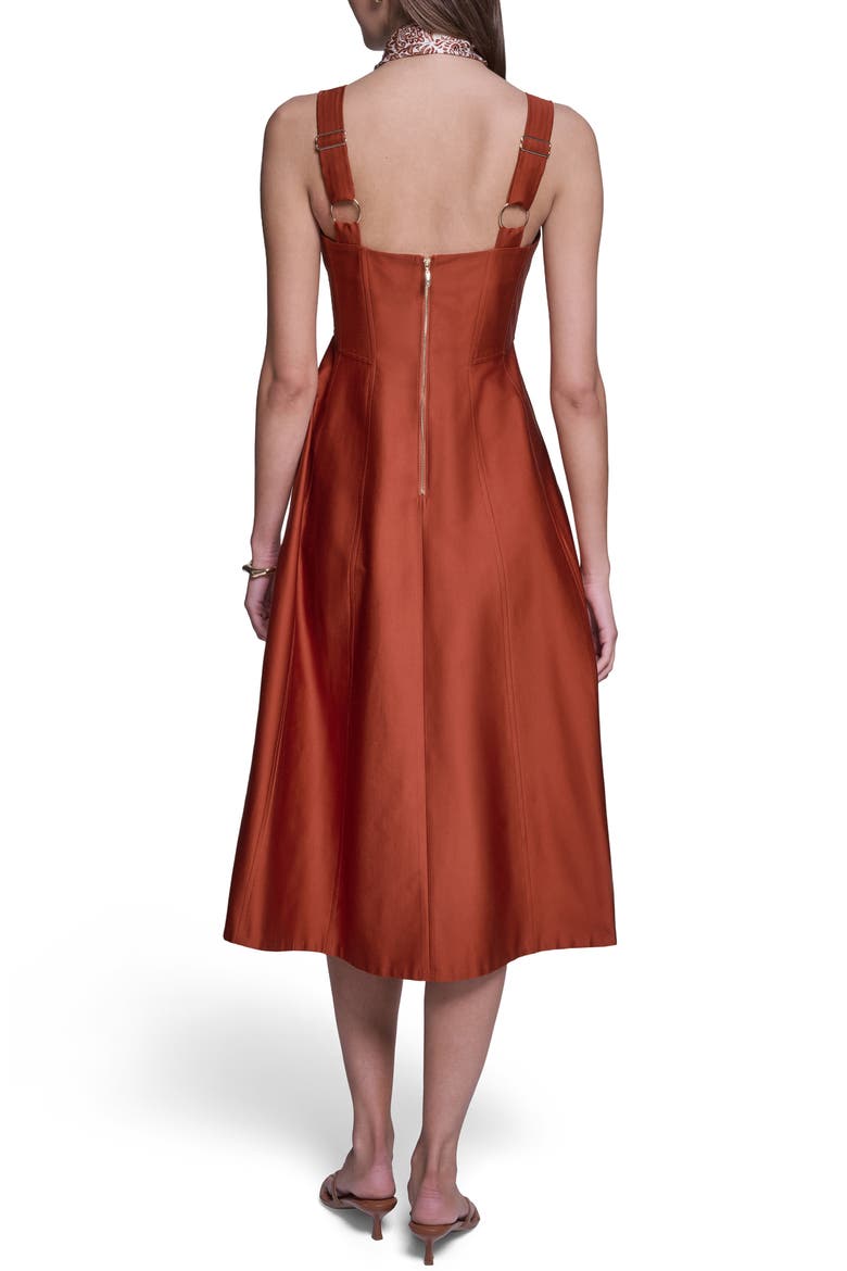 Fit and Flare Midi Dress with Scarf, Alternate, color, COGNAC